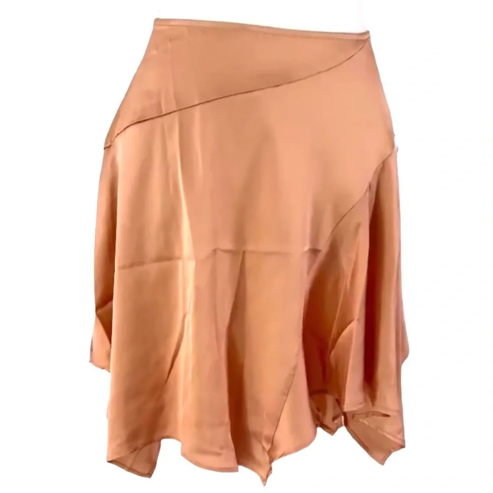 Free People size 4 Slim Shine gold tan asymmetrical silky mid-rise short skirt